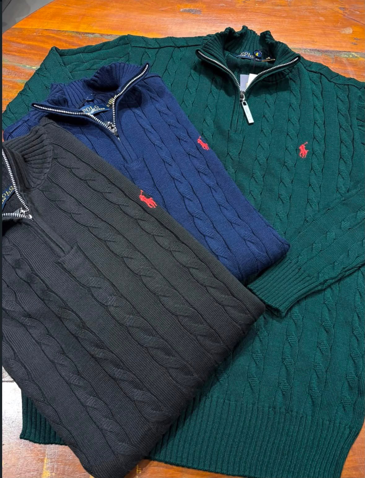 Suéter Ralph Lauren tricô trançado meio zíper